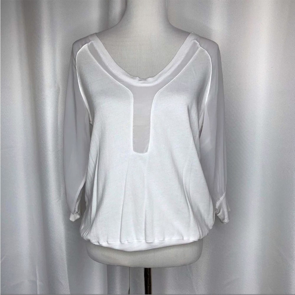French Connection Sheer Sleeve Scoop Neck Sweater